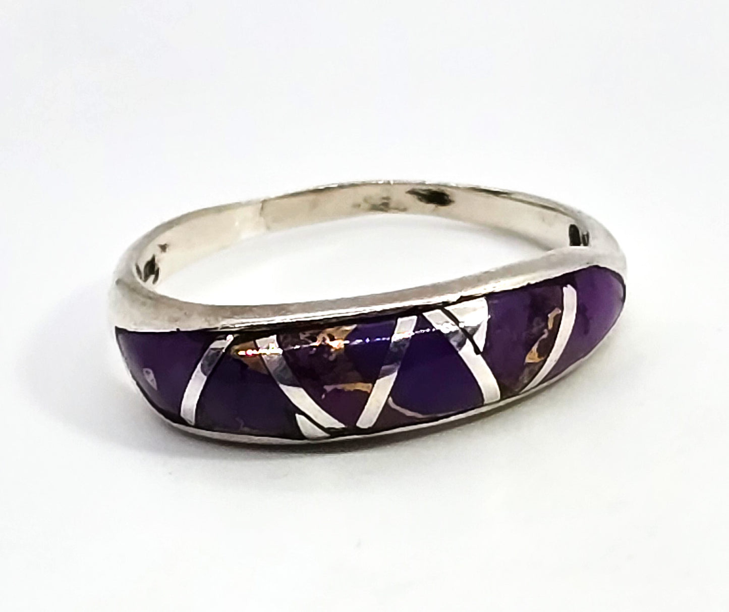 Purple mohave copper turquoise gemstone sterling silver ring band size 7.5