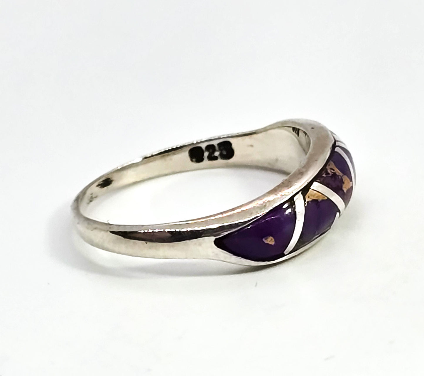 Purple mohave copper turquoise gemstone sterling silver ring band size 7.5
