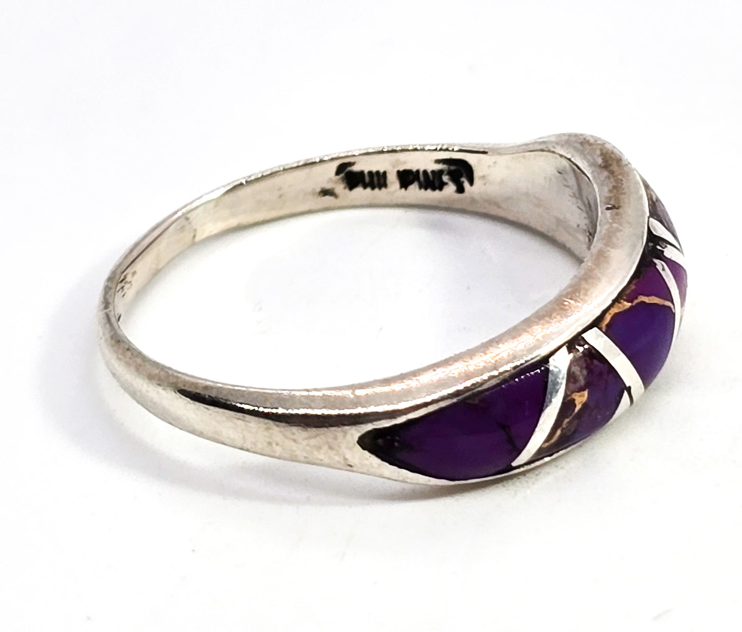 Purple mohave copper turquoise gemstone sterling silver ring band size 7.5
