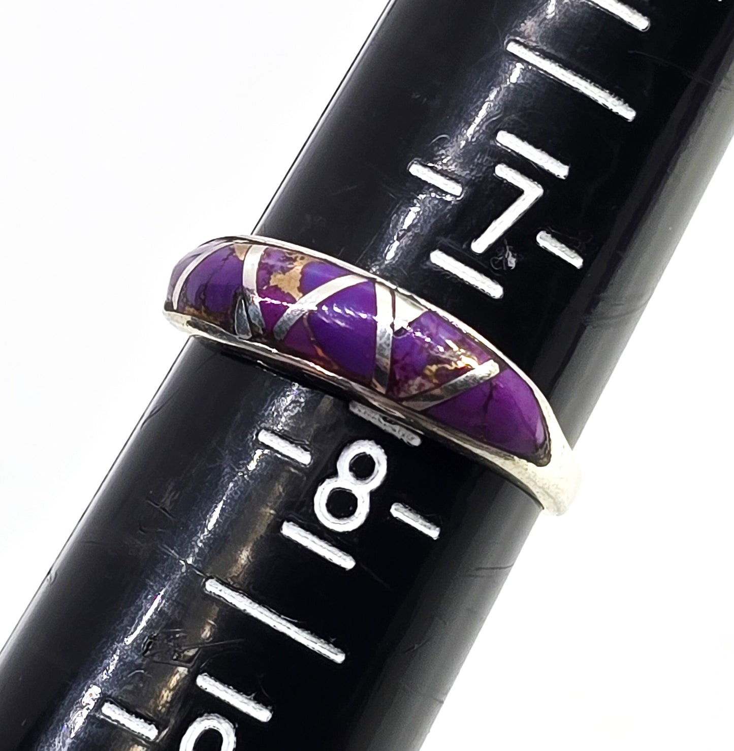 Purple mohave copper turquoise gemstone sterling silver ring band size 7.5