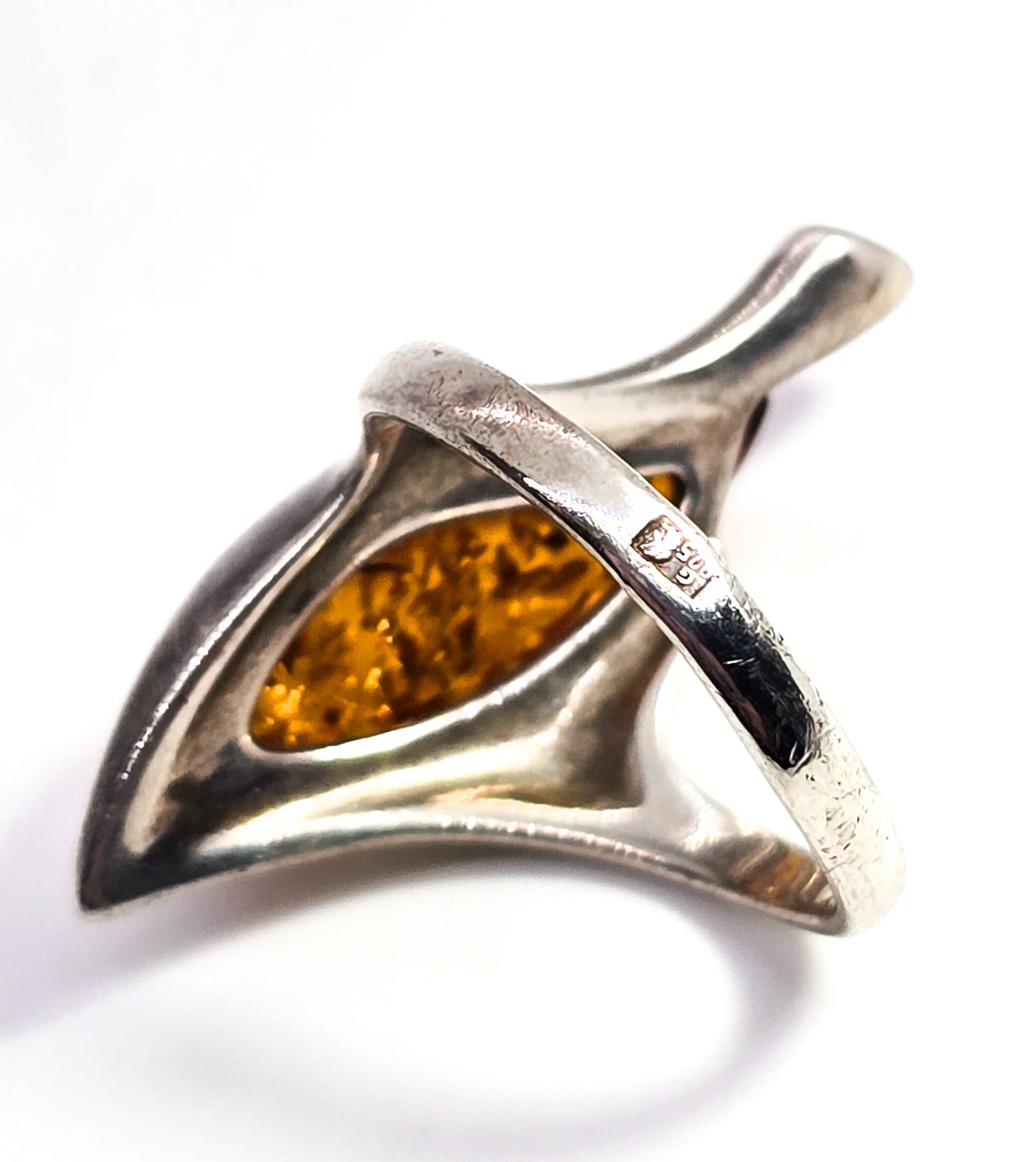 Baltic Amber Large vintage Leaf Polish Gdansk sterling silver ring size 7