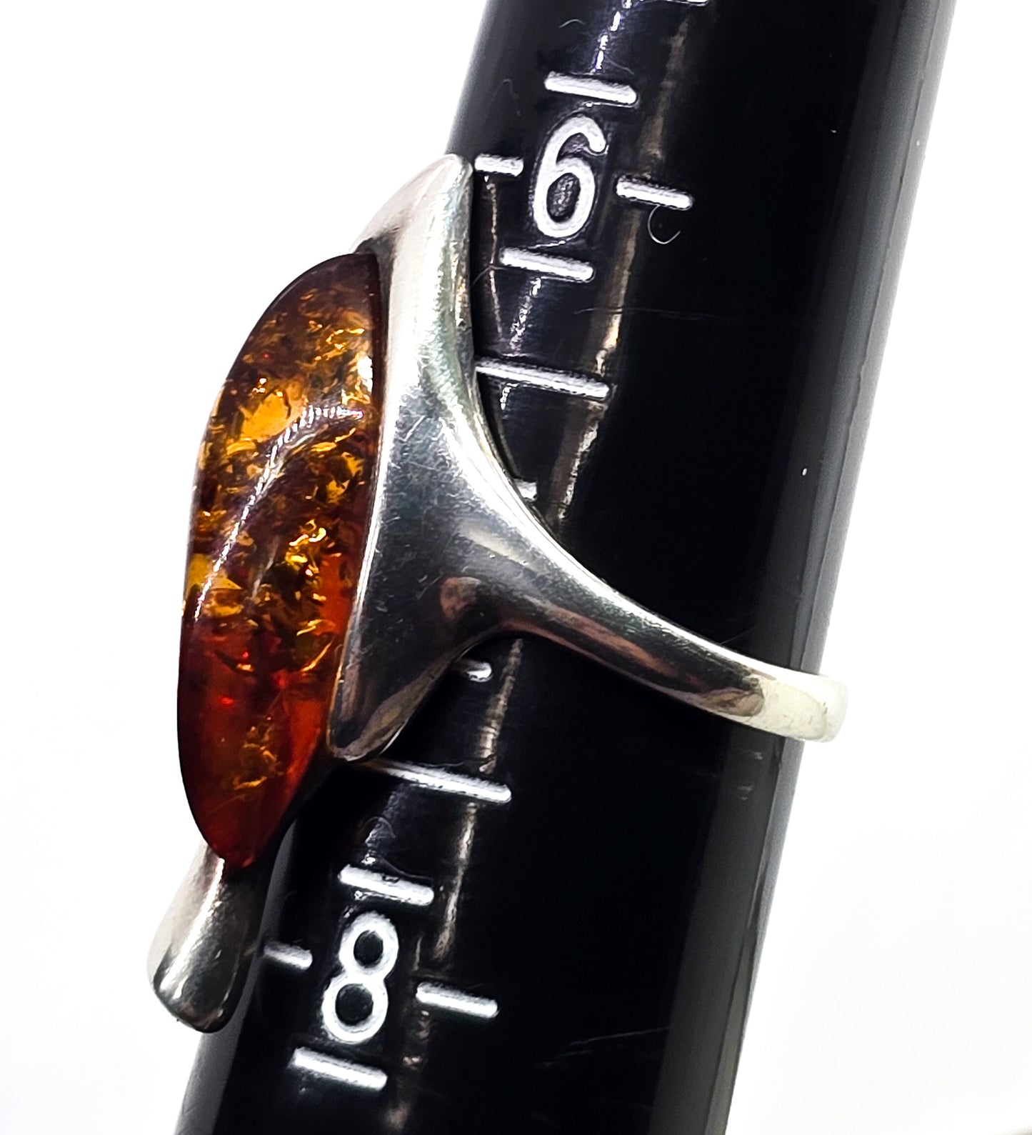 Baltic Amber Large vintage Leaf Polish Gdansk sterling silver ring size 7