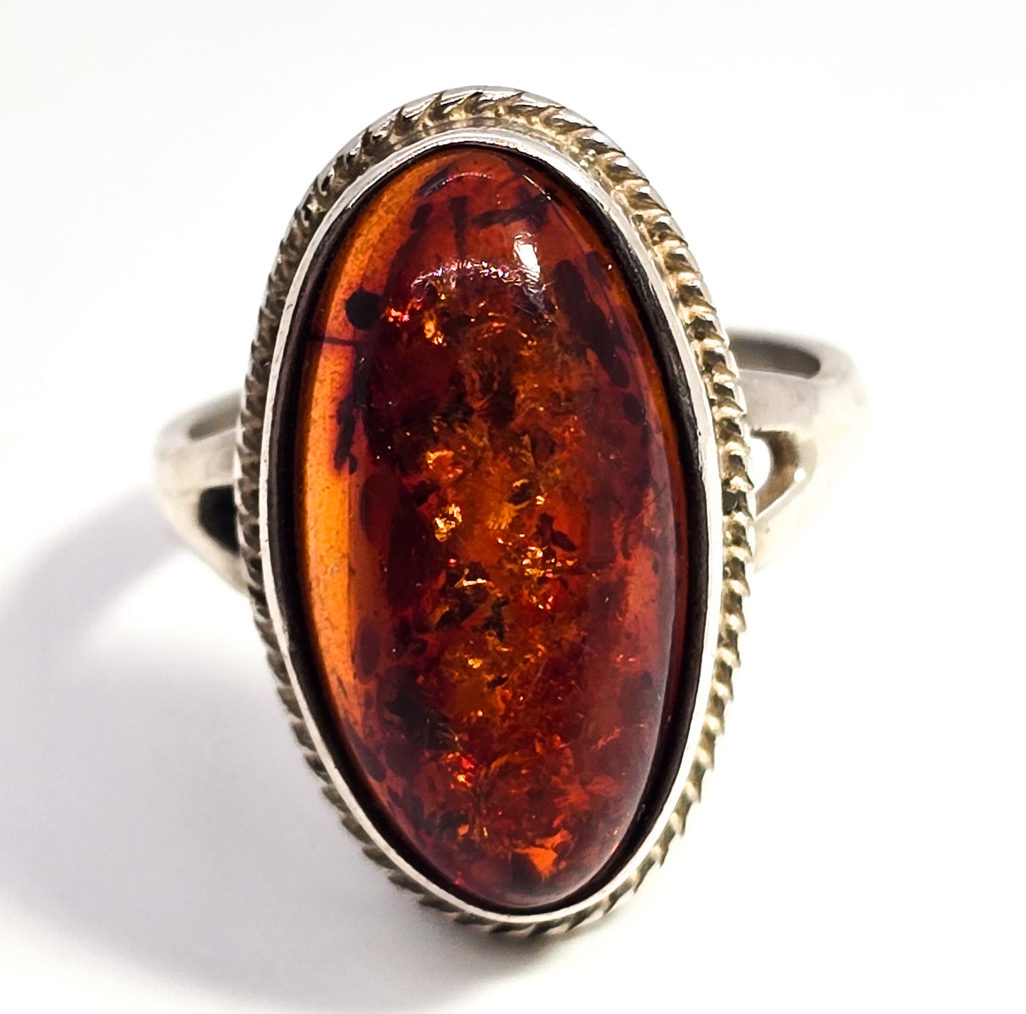 Baltic Amber Large vintage Polish Gdansk sterling silver ring size 7.5