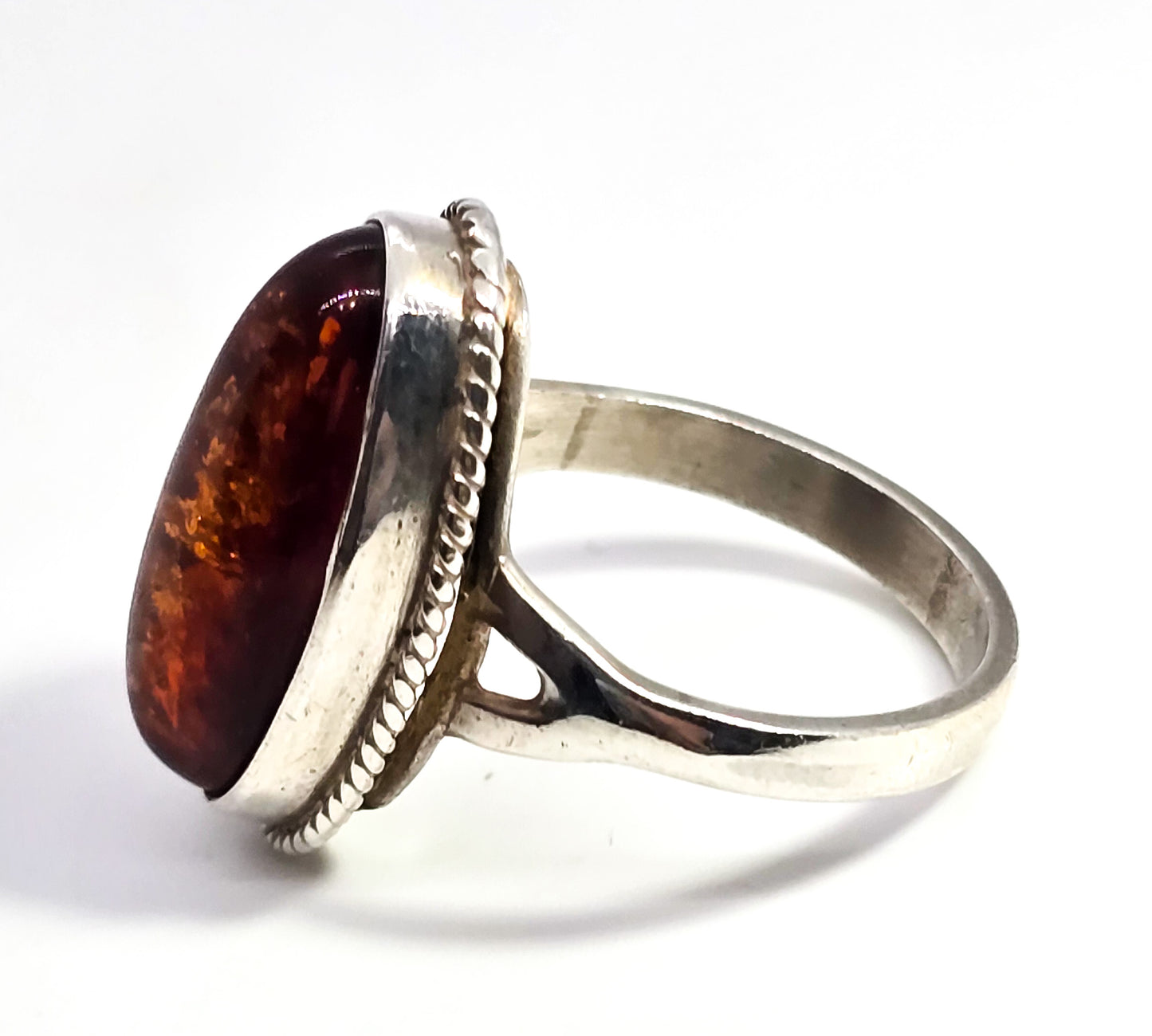 Baltic Amber Large vintage Polish Gdansk sterling silver ring size 7.5