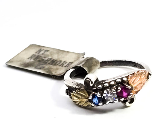 Mt Rushmore Black Hills Gold curved vine and leaf ring sterling silver 12k gold ring size 6.5