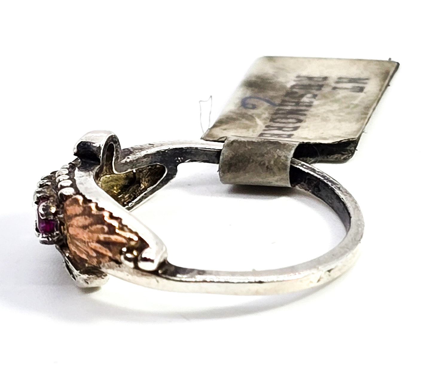 Mt Rushmore Black Hills Gold curved vine and leaf ring sterling silver 12k gold ring size 6.5