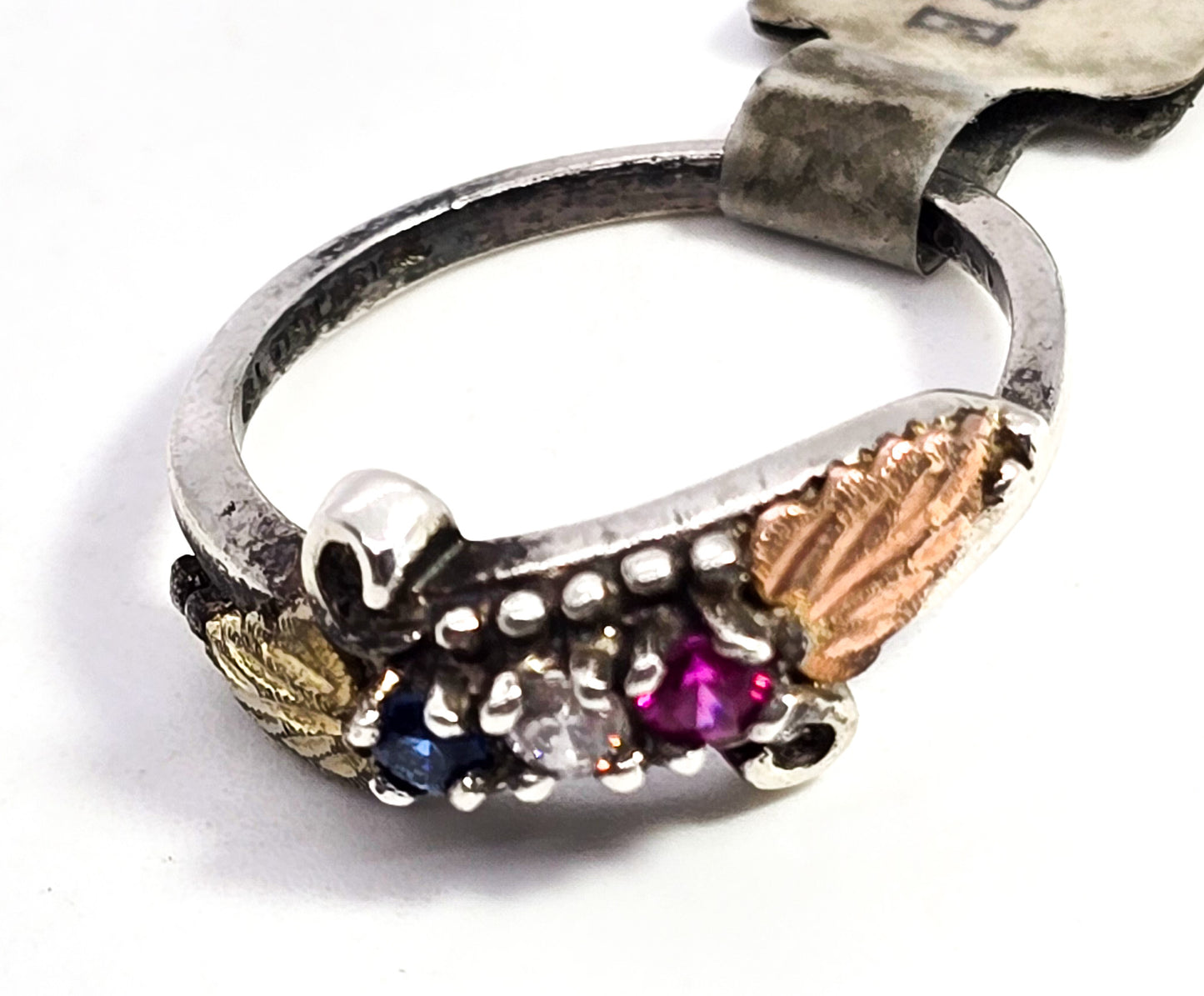 Mt Rushmore Black Hills Gold curved vine and leaf ring sterling silver 12k gold ring size 6.5