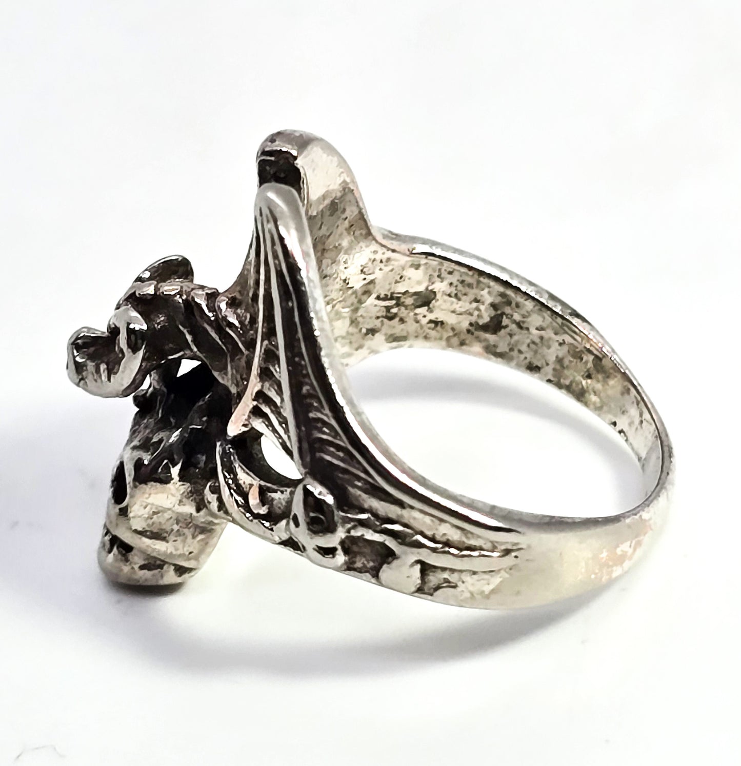Dragon's treasure Skull vintage silver plated men's gothic biker ring size 5