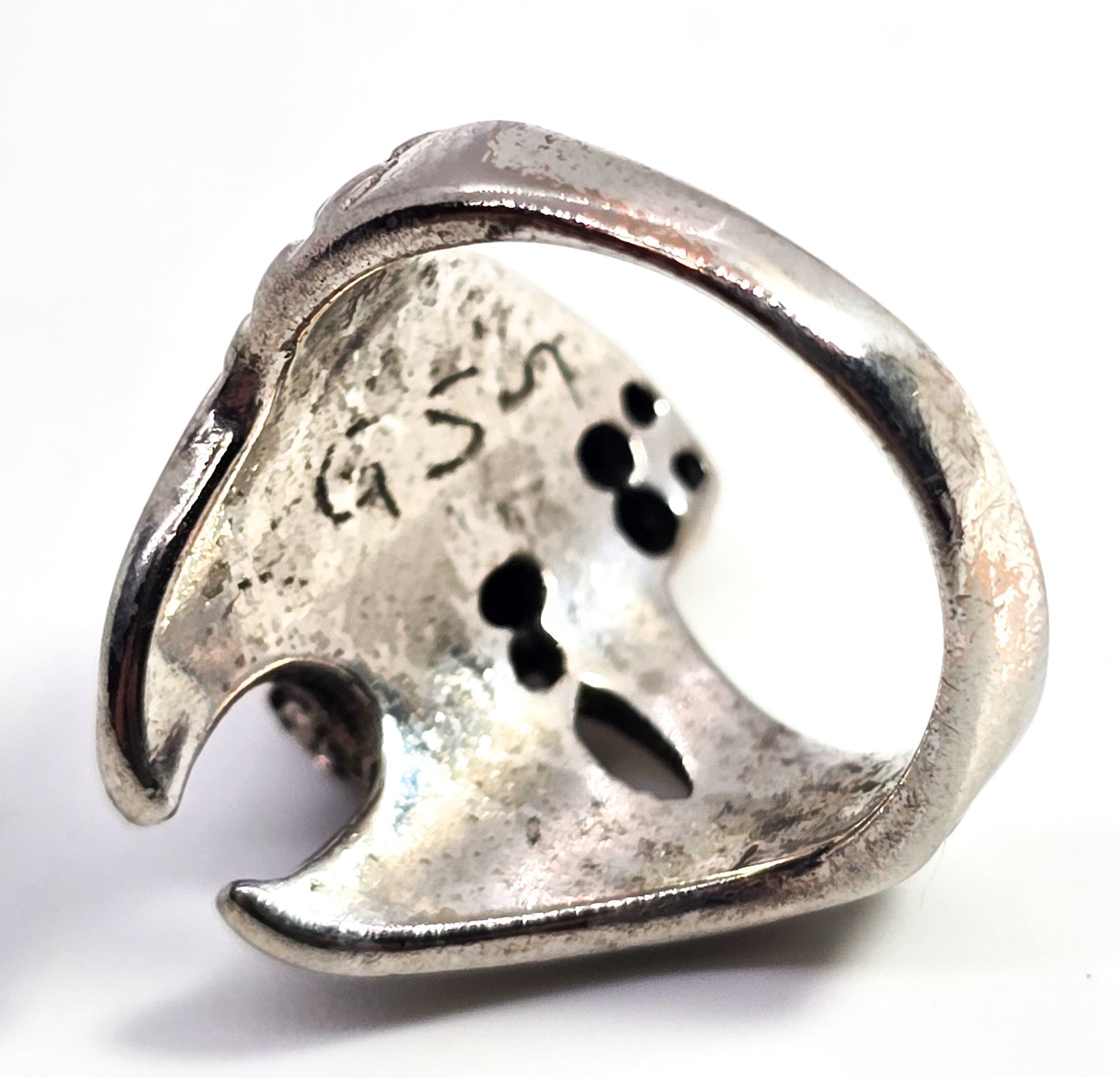 Dragon's treasure Skull vintage silver plated men's gothic biker ring size 5