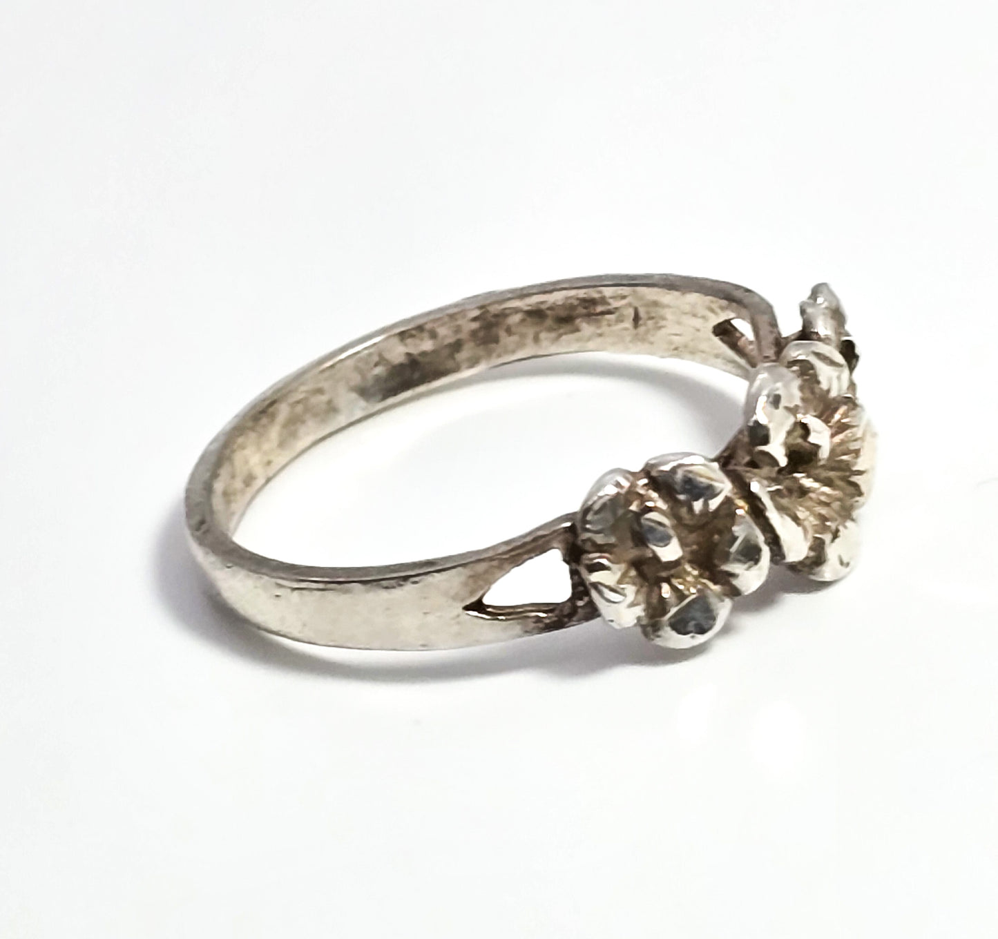 Frangipani Plumeria three flower sterling silver vintage flower ring band size 8