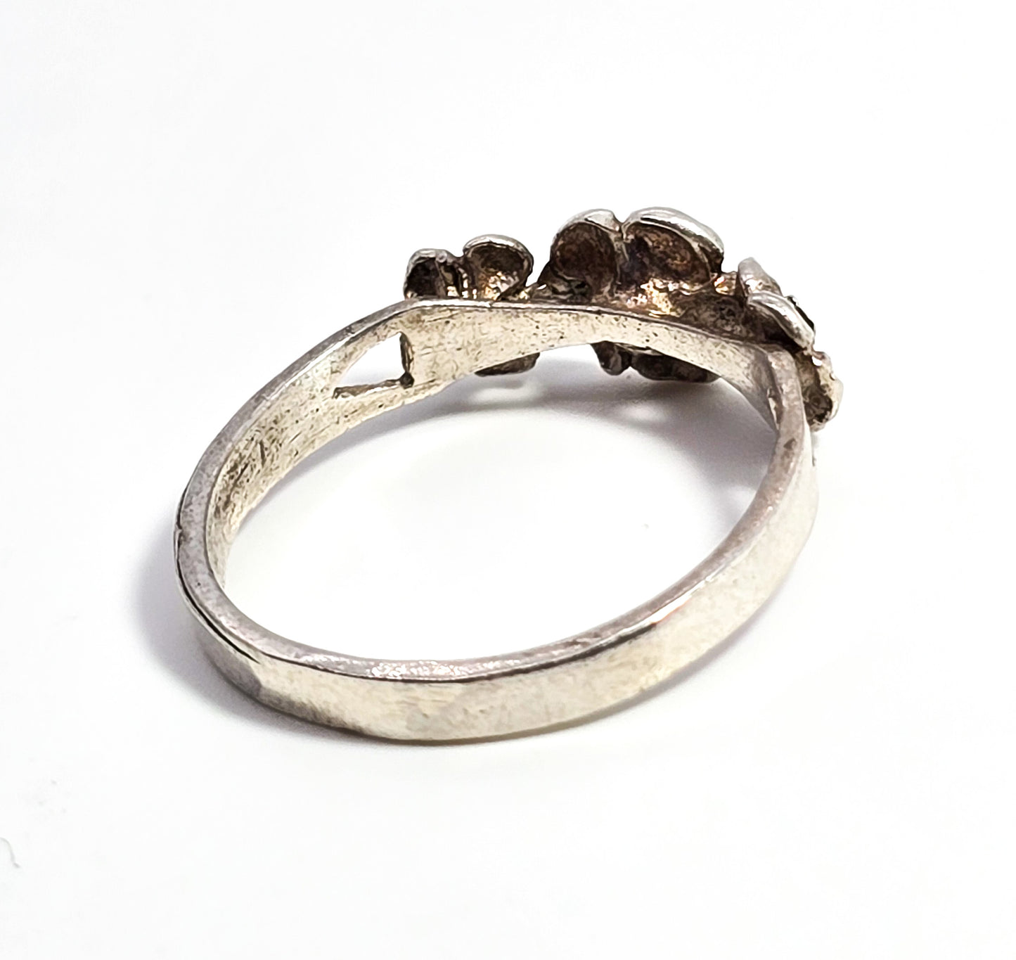 Frangipani Plumeria three flower sterling silver vintage flower ring band size 8