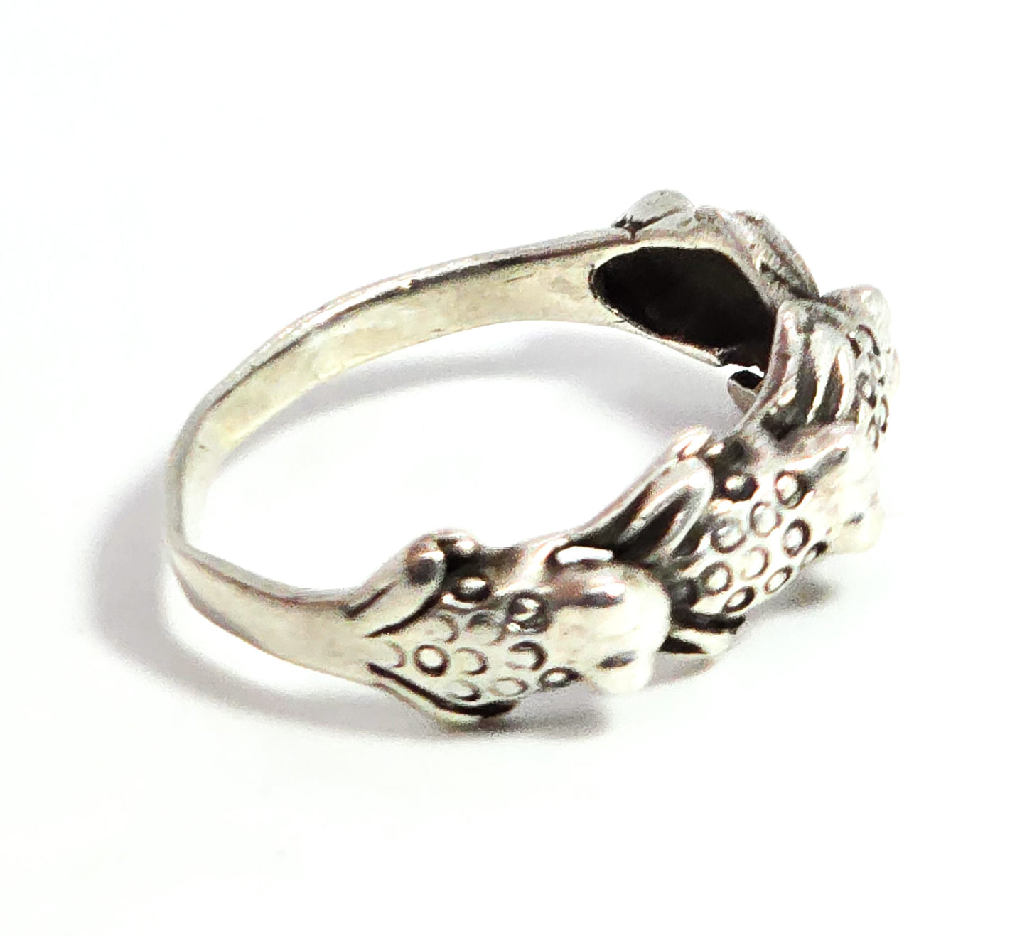 Frog hop 4 detailed froggies sterling silver vintage flower ring band size 7