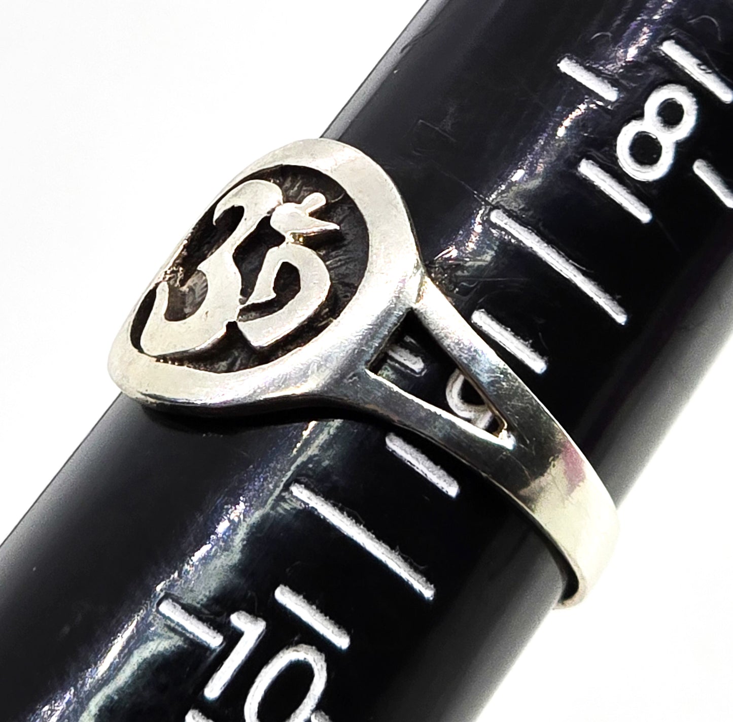 Om Shanti Awakening the Sacred Mantra sterling silver ring size 9