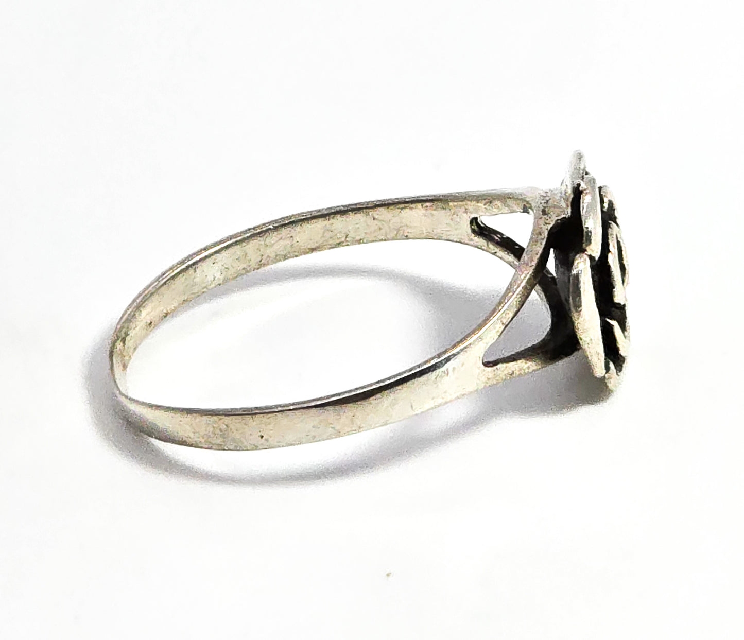 Silver rose split shank flower retro vintage sterling silver ring size 8.5