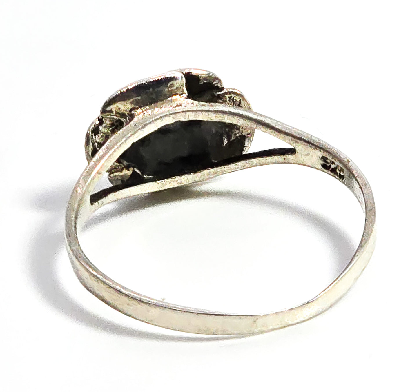 Silver rose split shank flower retro vintage sterling silver ring size 8.5