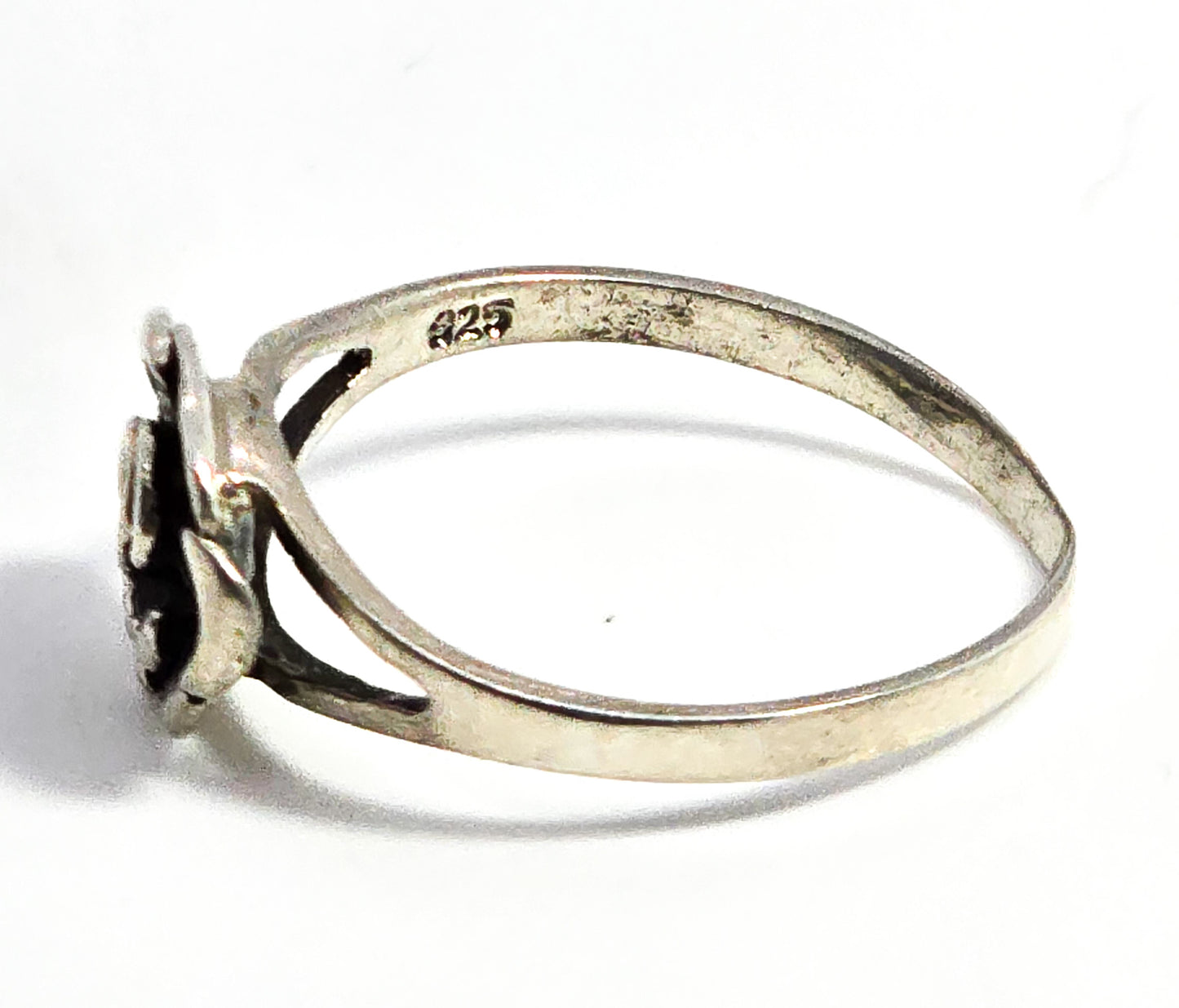 Silver rose split shank flower retro vintage sterling silver ring size 8.5