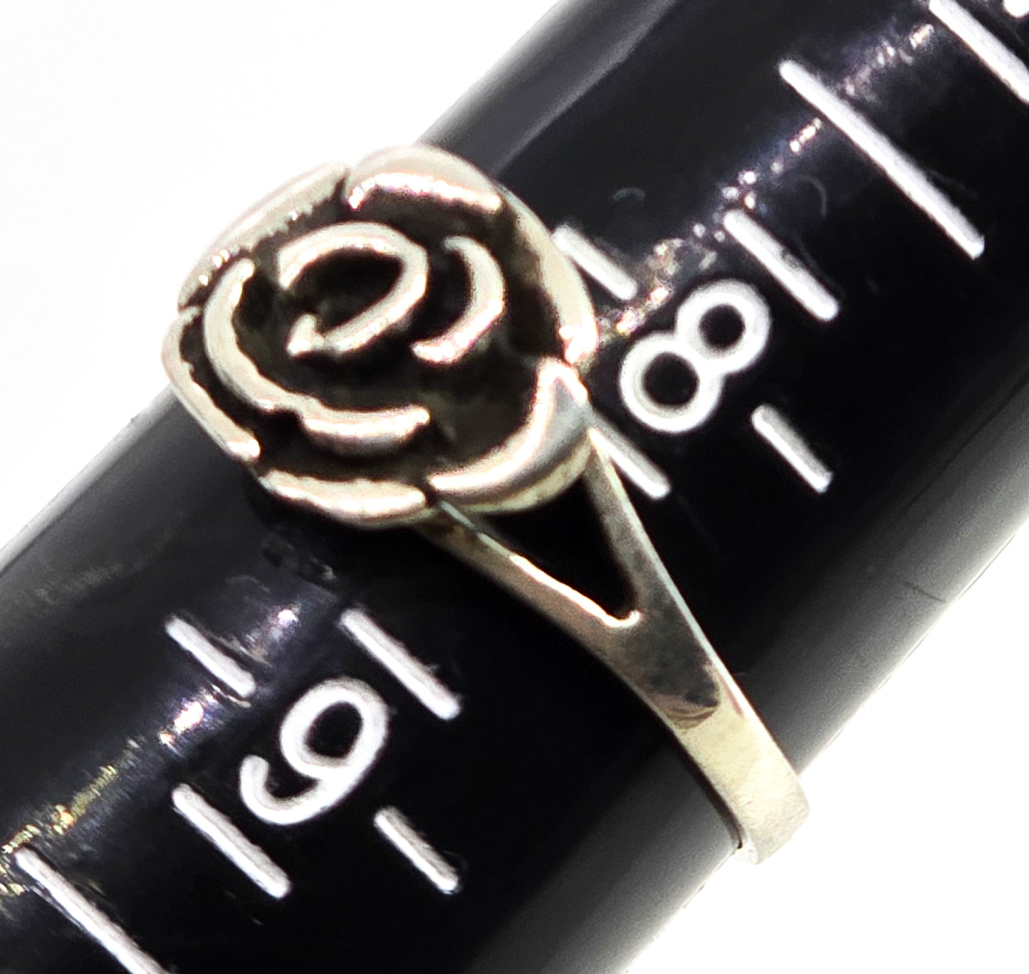 Silver rose split shank flower retro vintage sterling silver ring size 8.5