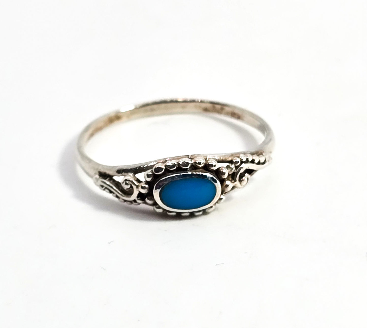 Turquoise Bali Balinese style swirl vintage sterling silver ring size 7