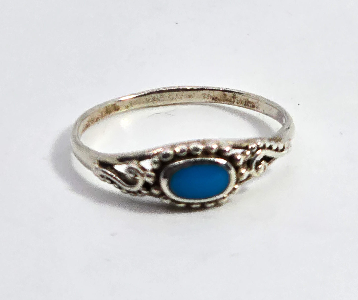 Turquoise Bali Balinese style swirl vintage sterling silver ring size 7
