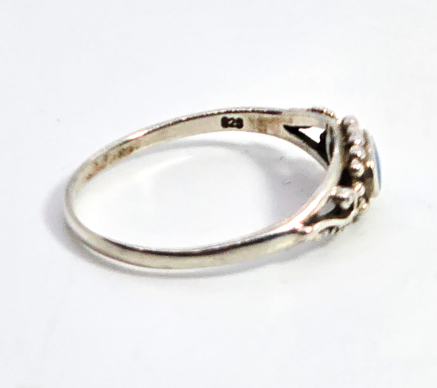Turquoise Bali Balinese style swirl vintage sterling silver ring size 7