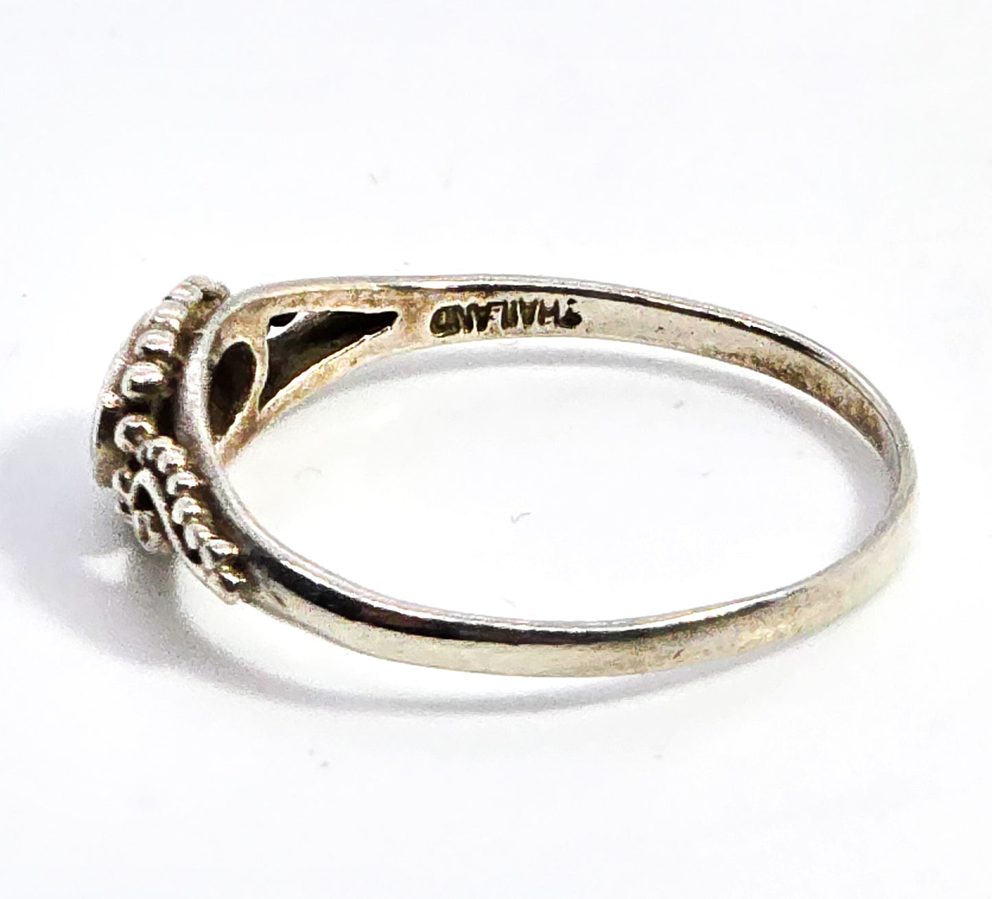 Turquoise Bali Balinese style swirl vintage sterling silver ring size 7