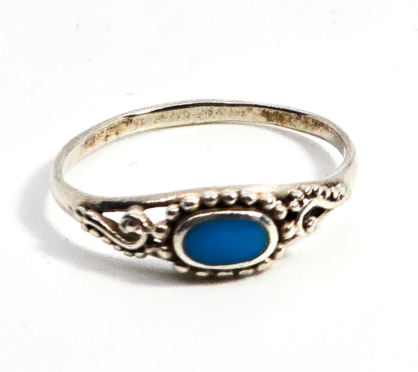 Turquoise Bali Balinese style swirl vintage sterling silver ring size 7