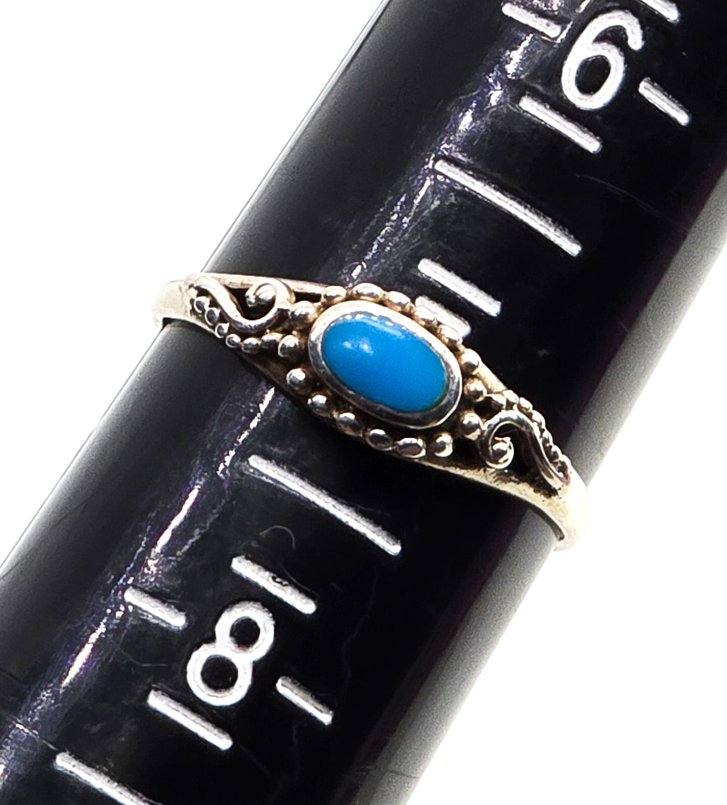 Turquoise Bali Balinese style swirl vintage sterling silver ring size 7