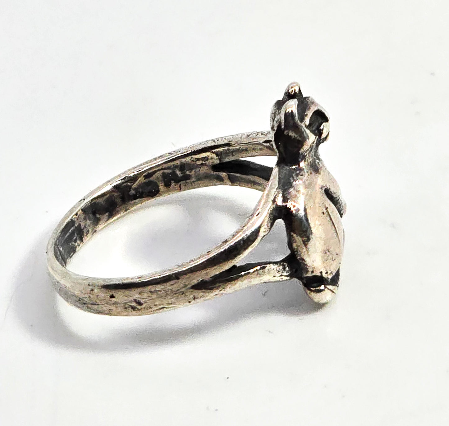 Sitting Pretty Kitty Cat feline figural solid sterling silver vintage ring size 5 OTT
