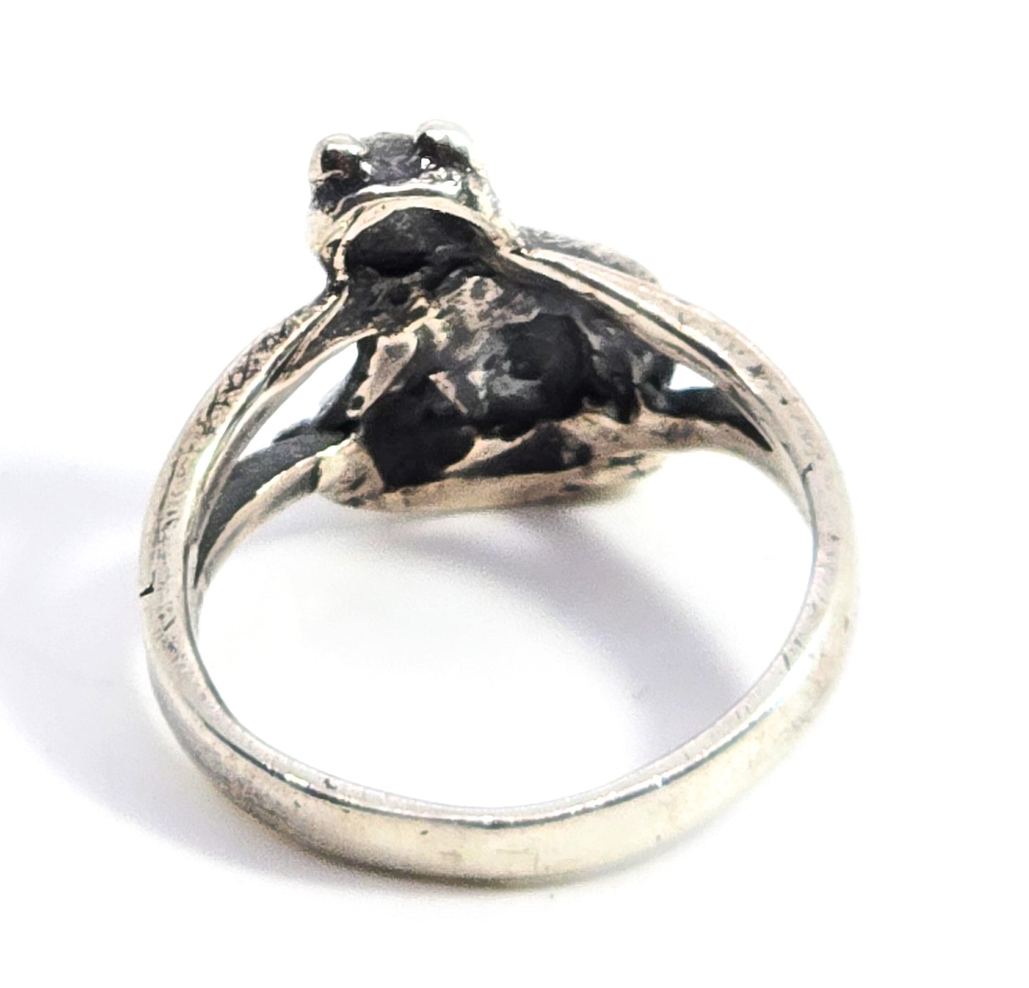 Sitting Pretty Kitty Cat feline figural solid sterling silver vintage ring size 5 OTT