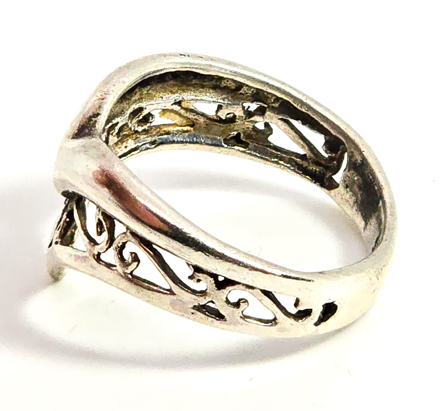 Retro filigree chevron V vintage sterling silver ring band SE size 5