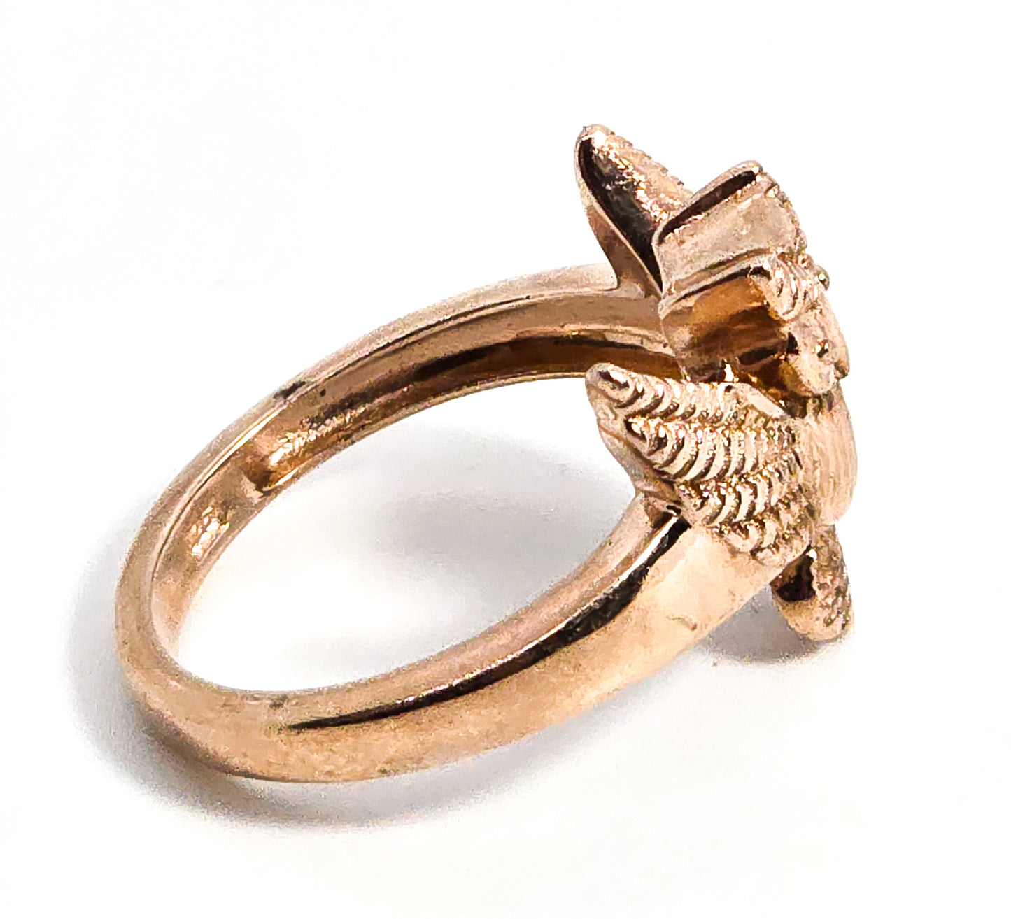 Owl Rose Gold Plated flying owl sterling silver thick ring band size 8.5