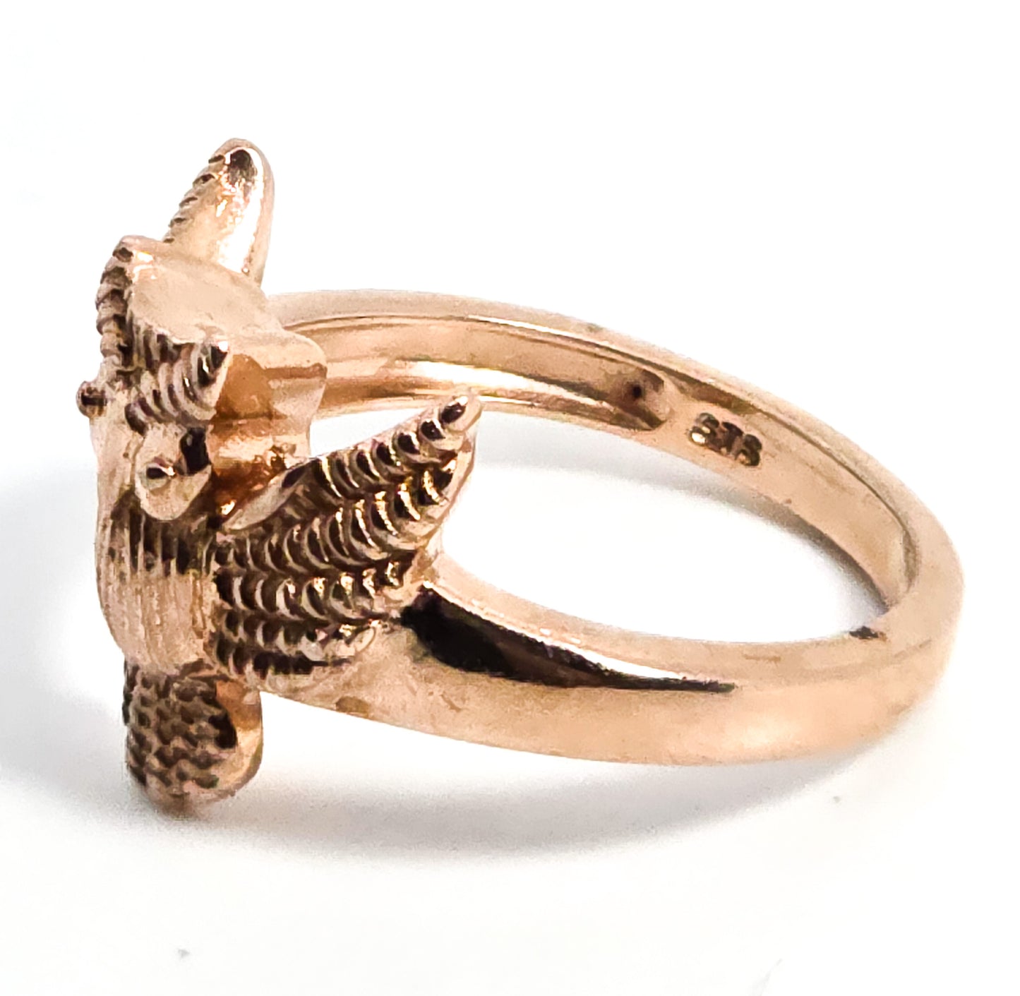 Owl Rose Gold Plated flying owl sterling silver thick ring band size 8.5