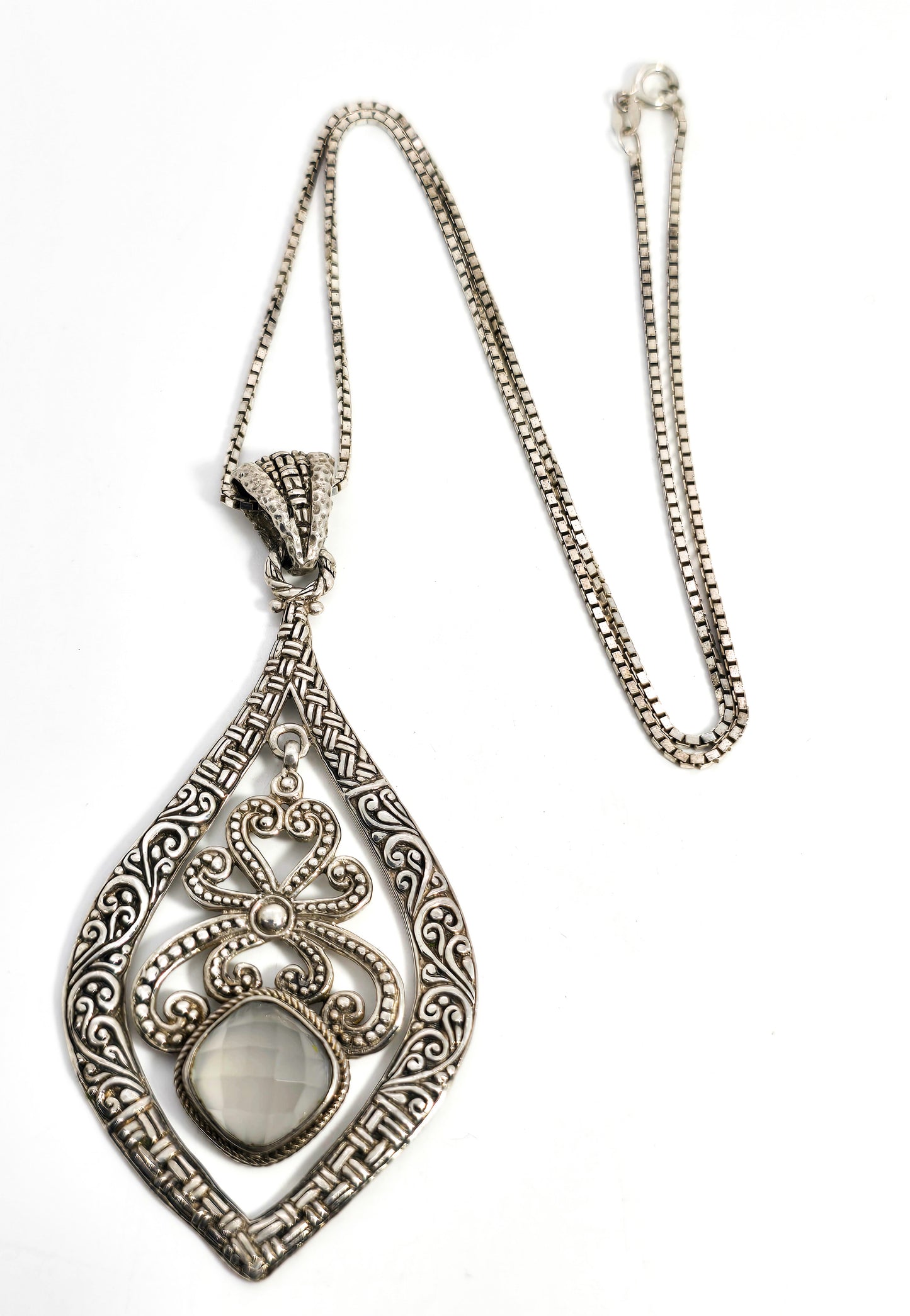 Sarda Balinese tribal moonstone articulated sterling silver pendant necklace