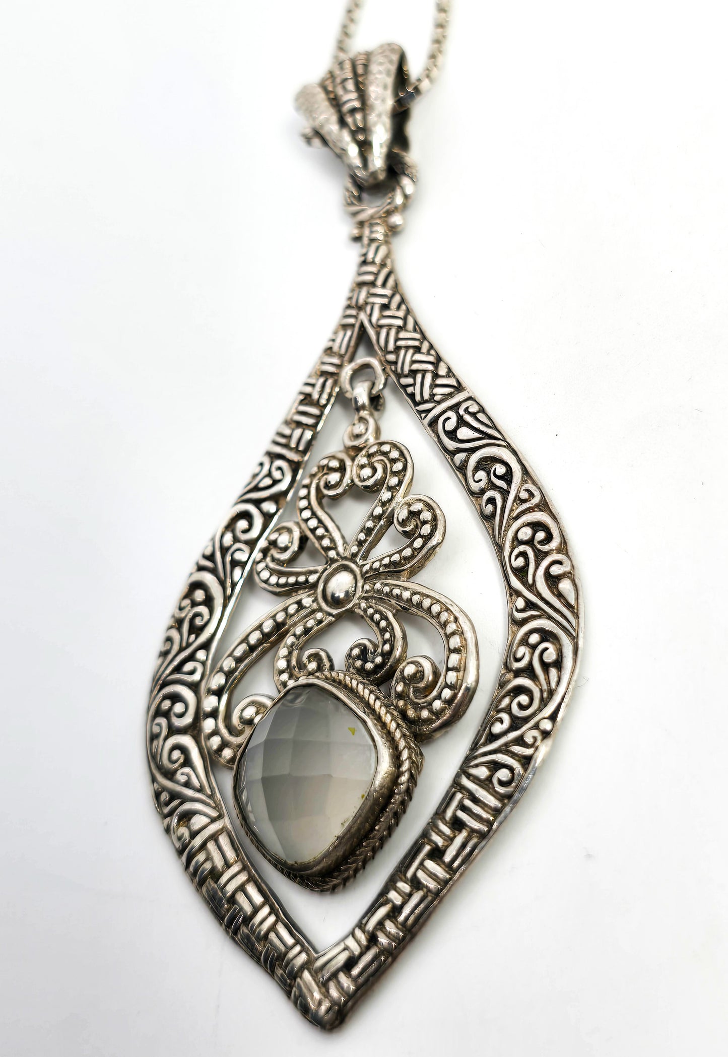 Sarda Balinese tribal moonstone articulated sterling silver pendant necklace