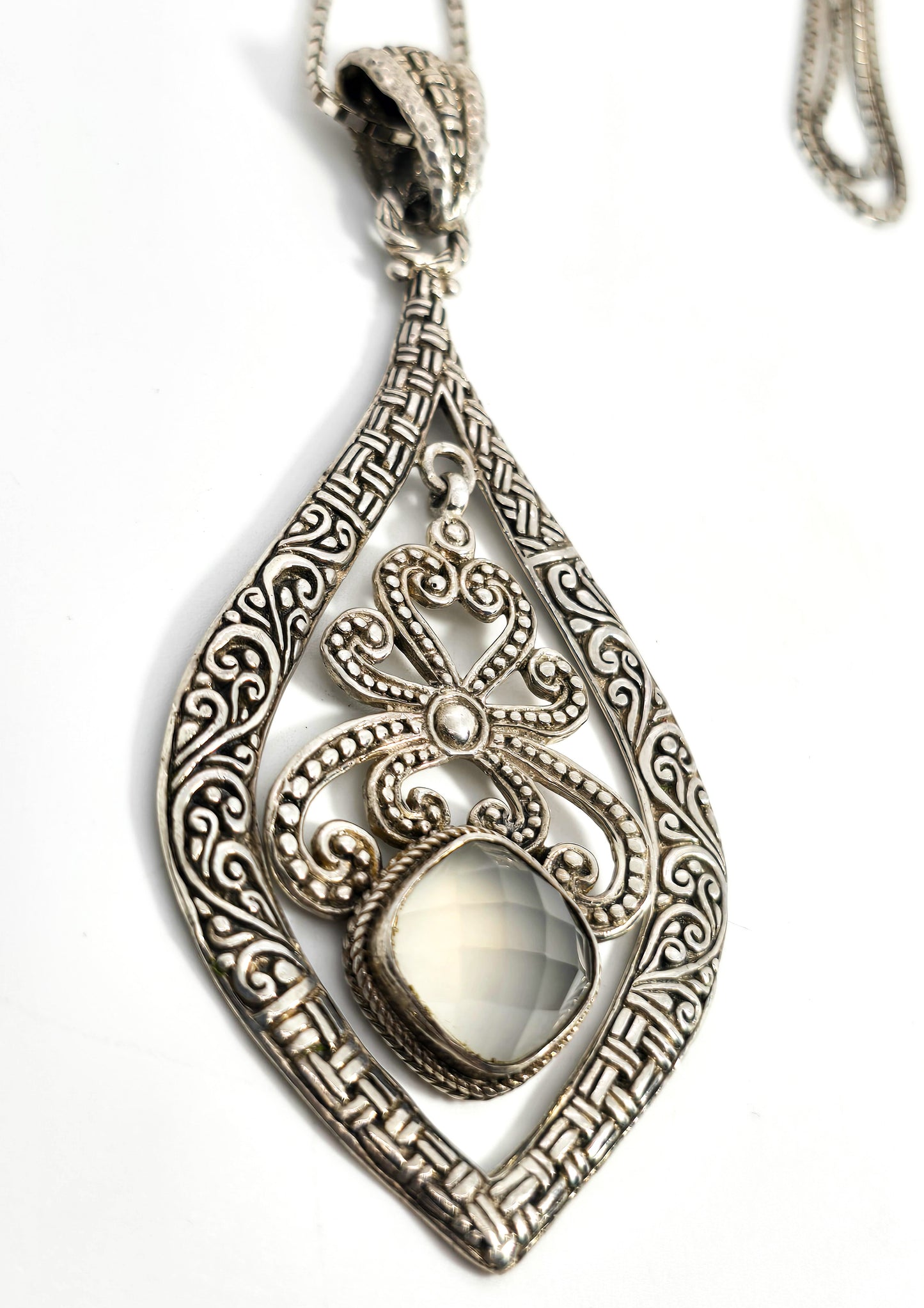 Sarda Balinese tribal moonstone articulated sterling silver pendant necklace