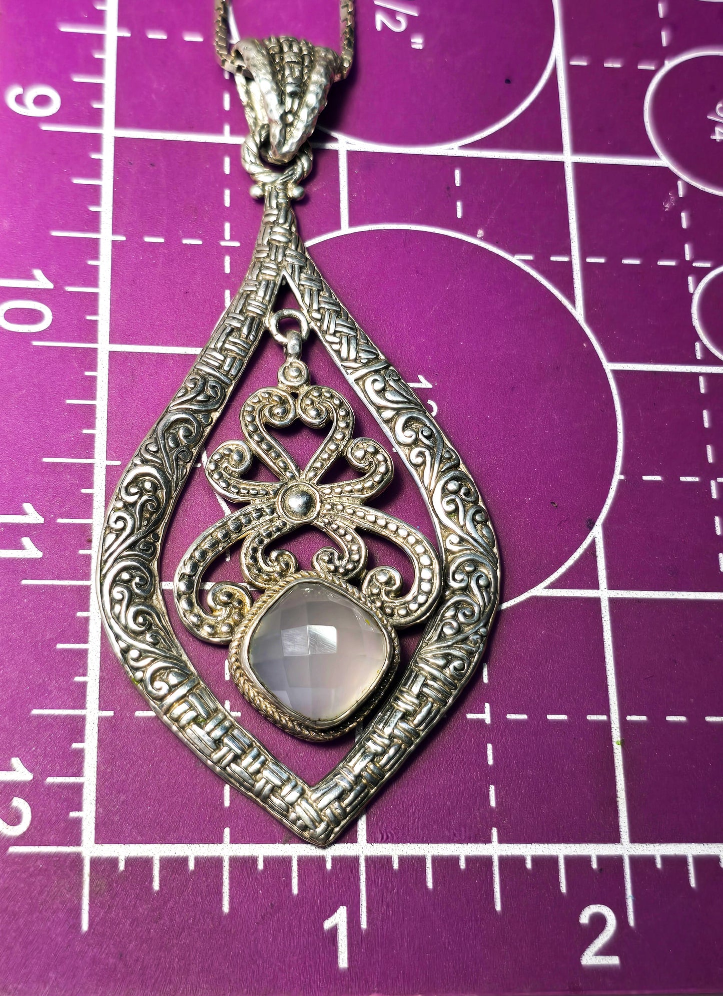 Sarda Balinese tribal moonstone articulated sterling silver pendant necklace