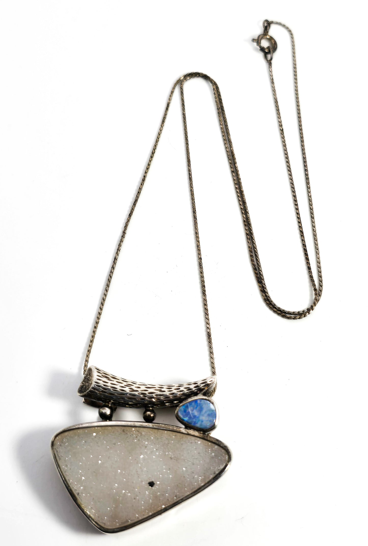 Whitney Kelly WK spotted druzy agate star fire opal sterling silver slider necklace