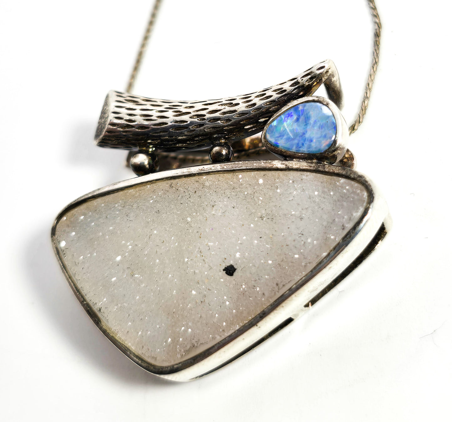 Whitney Kelly WK spotted druzy agate star fire opal sterling silver slider necklace