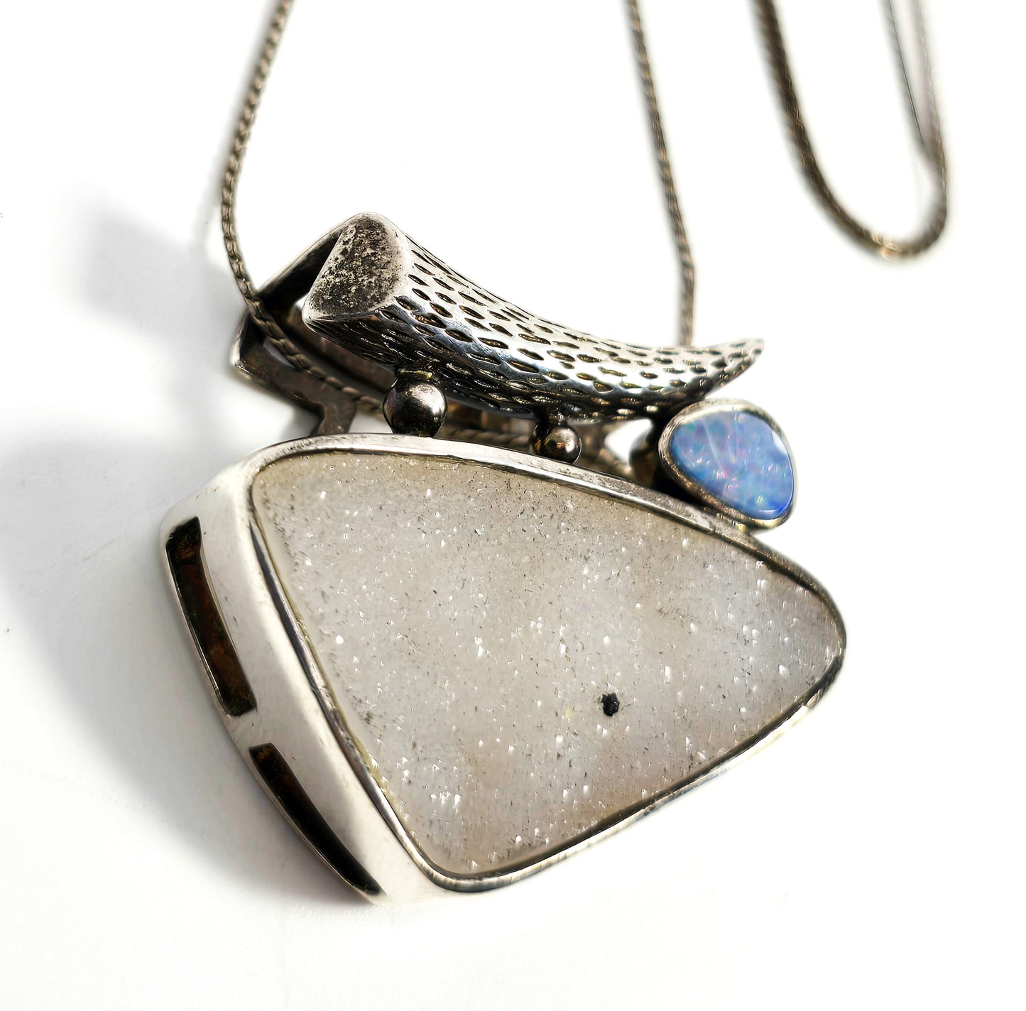 Whitney Kelly WK spotted druzy agate star fire opal sterling silver slider necklace