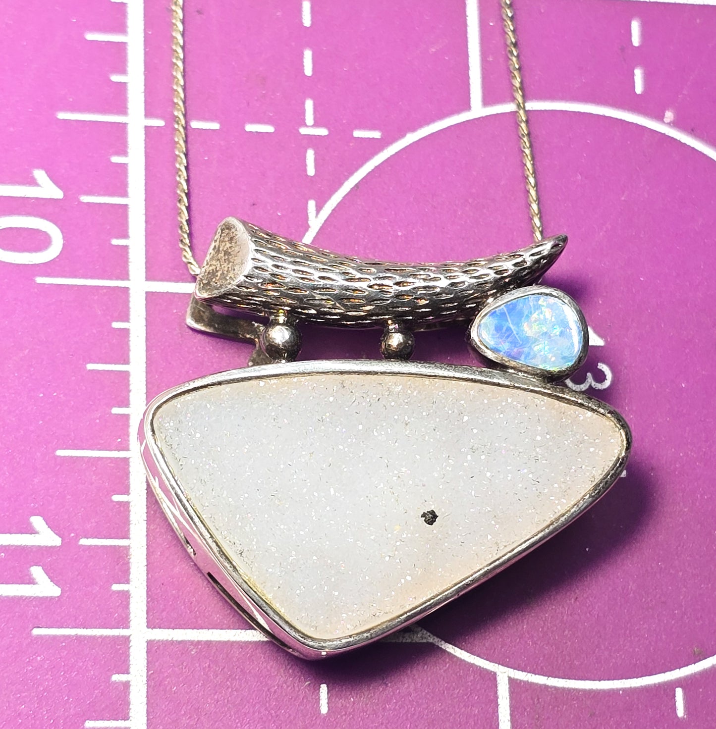 Whitney Kelly WK spotted druzy agate star fire opal sterling silver slider necklace