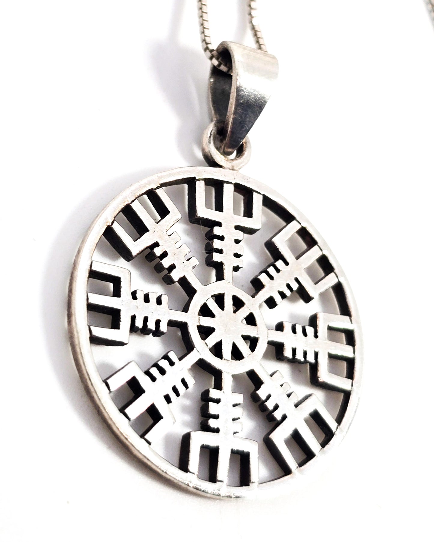 Norse Viking Helm of Awe Sterling Silver protection pendant necklace