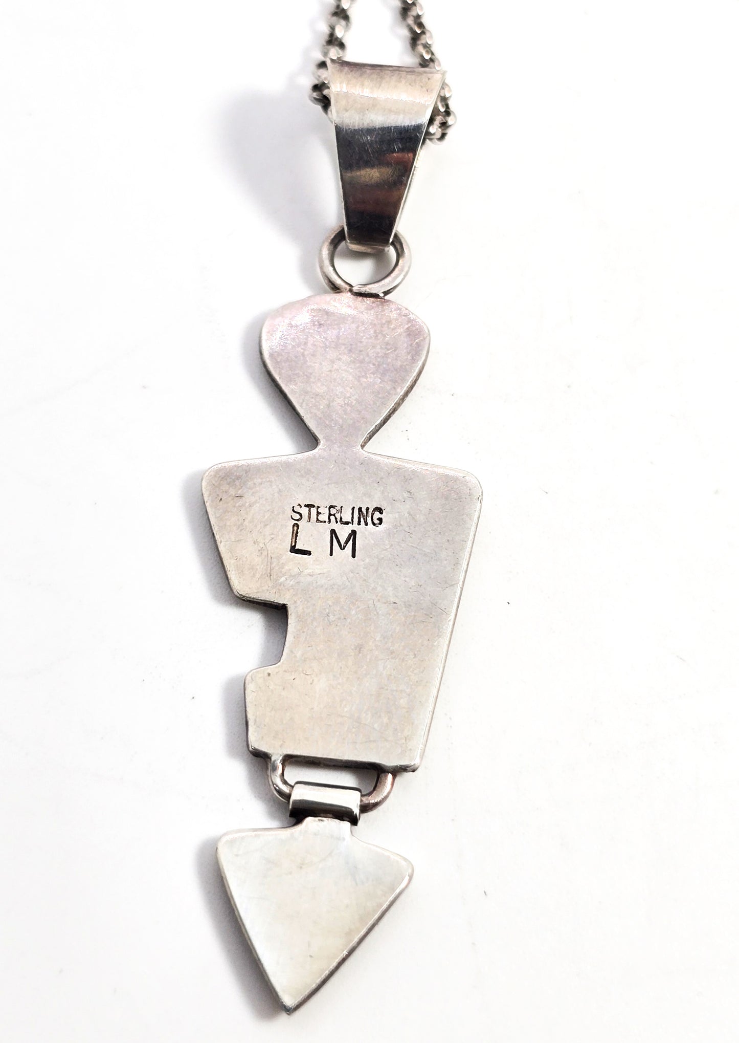White fire Opal Native Zuni LM vintage sterling silver pendant necklace