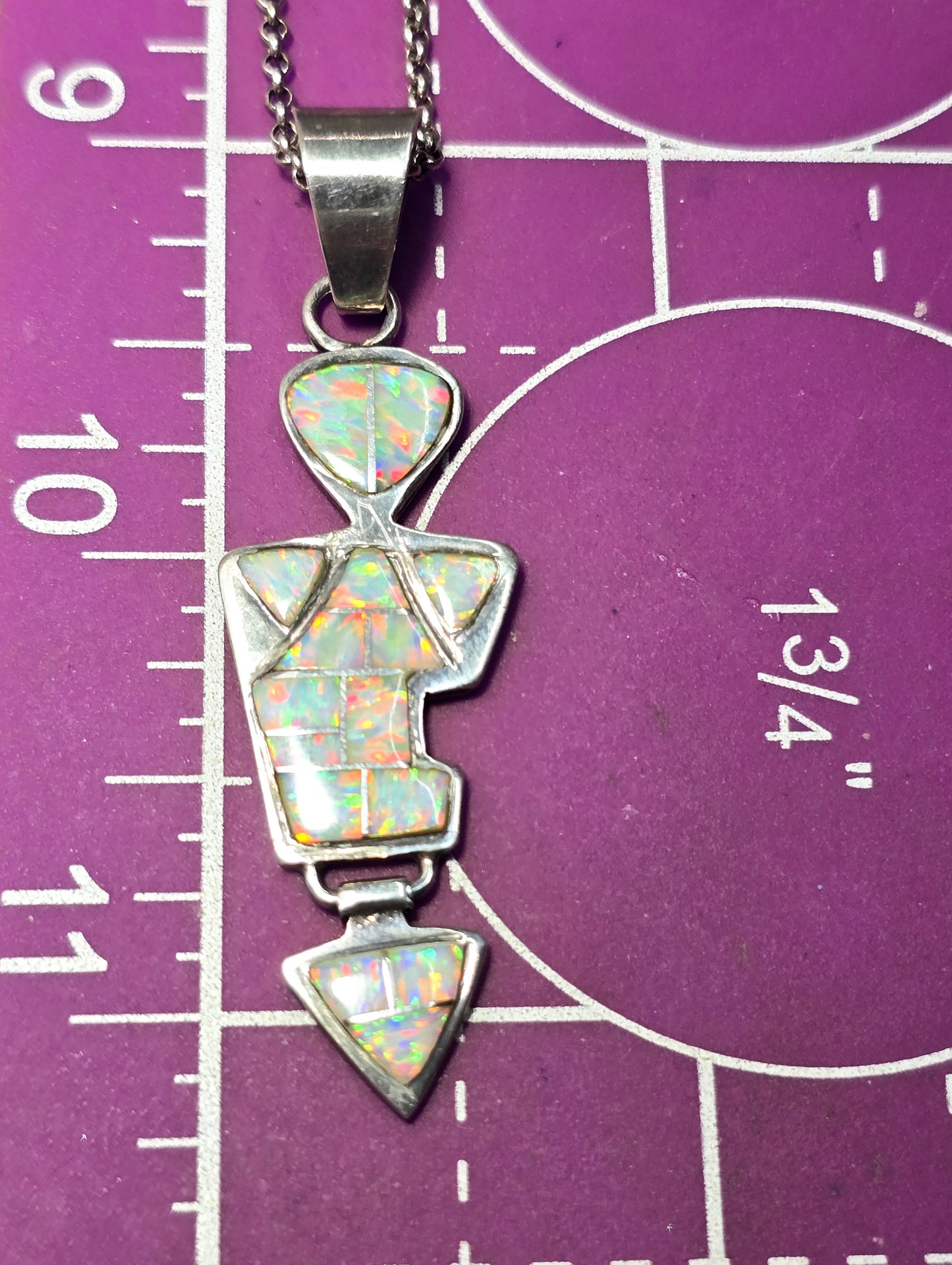 White fire Opal Native Zuni LM vintage sterling silver pendant necklace