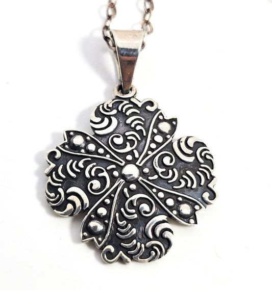 Maltese cross vintage Mexican tribal mandala sterling silver vintage necklace