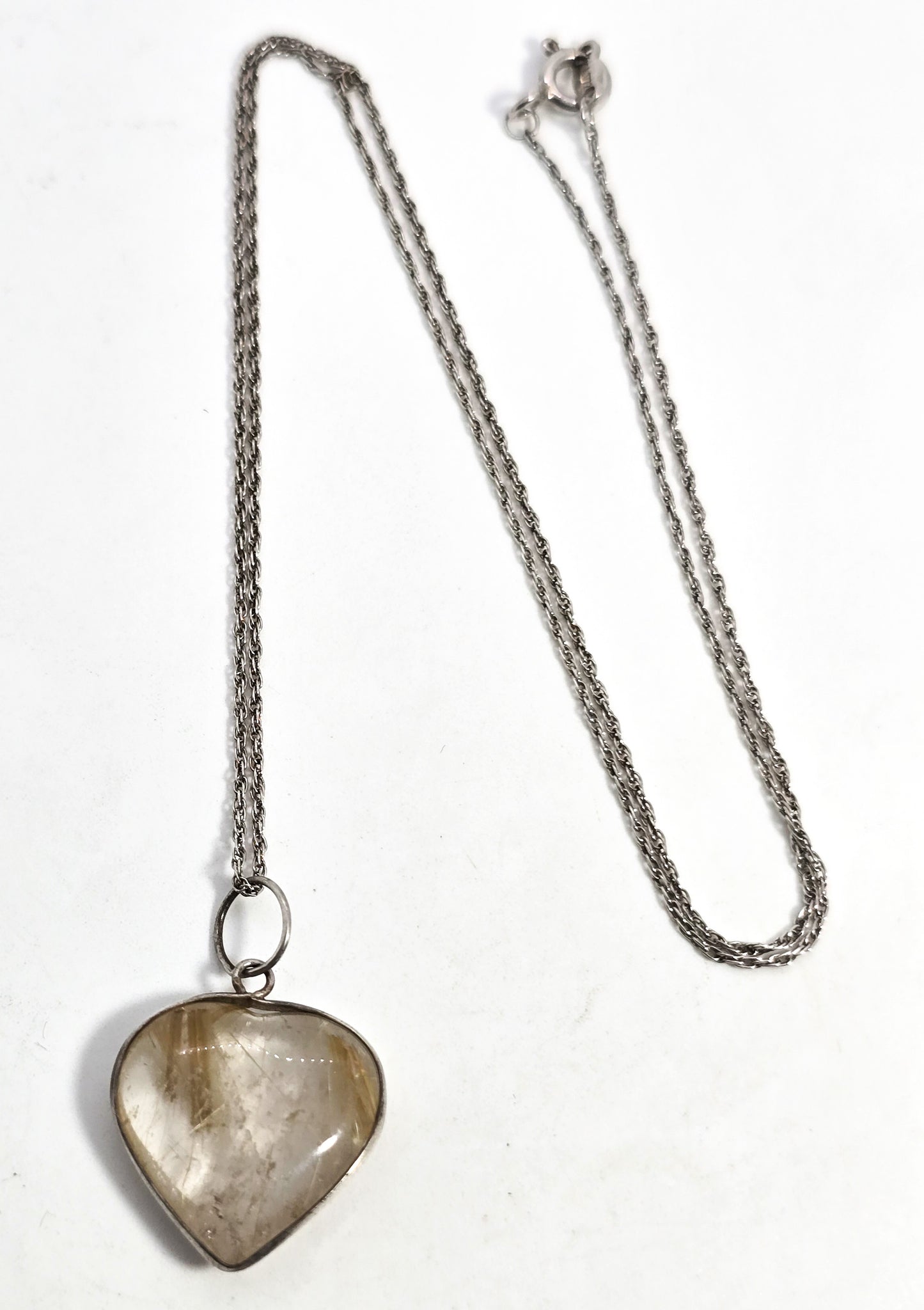 Golden Rutile Rutilated Quartz gemstone sterling silver heart pendant necklace