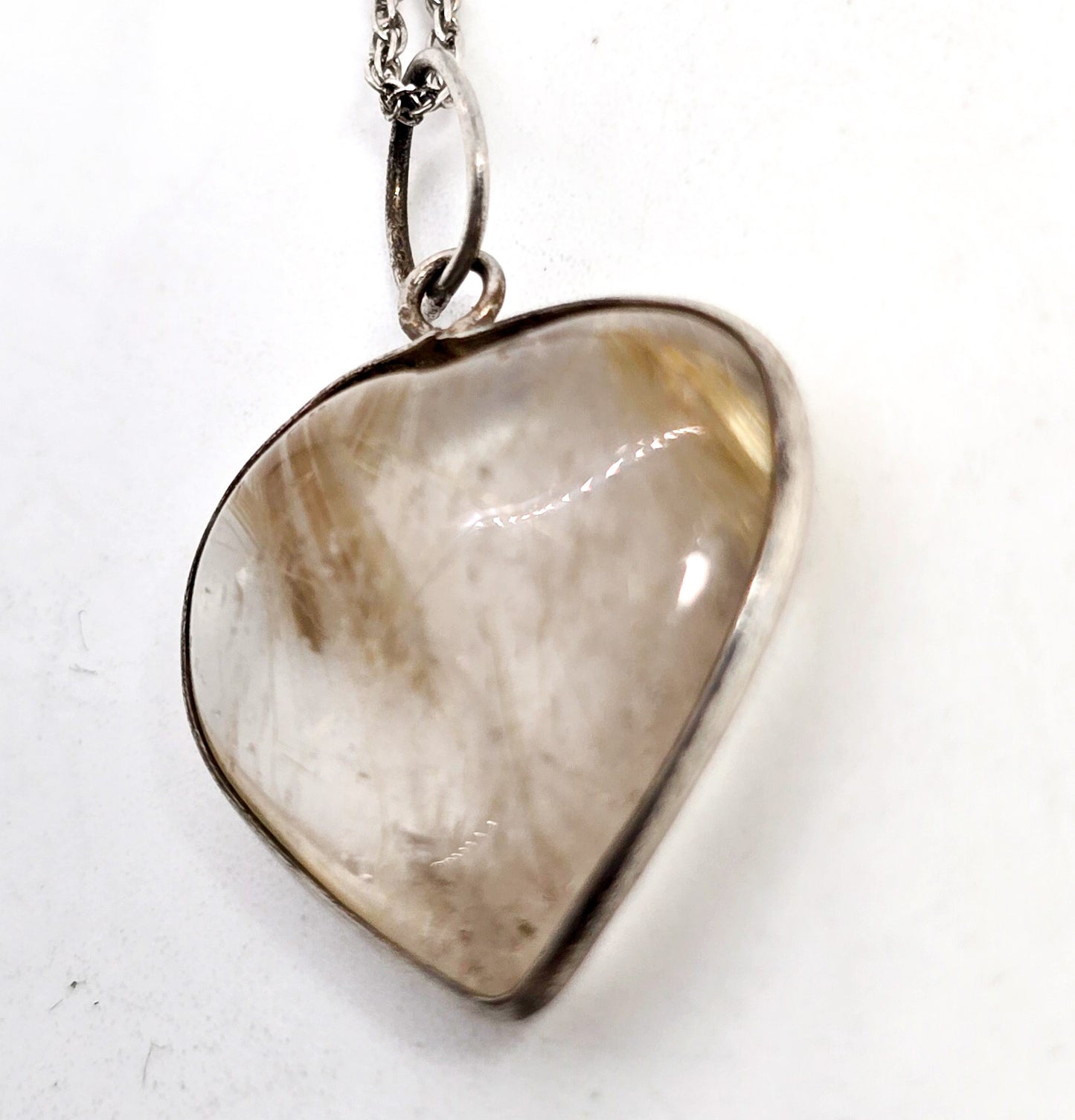 Golden Rutile Rutilated Quartz gemstone sterling silver heart pendant necklace