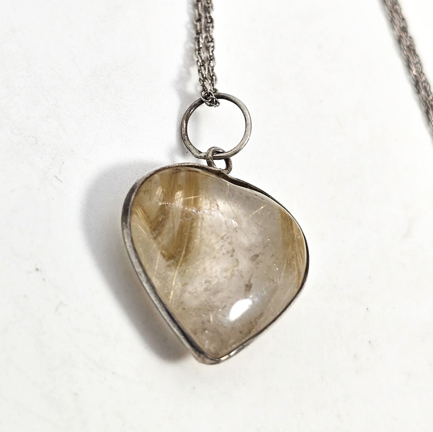 Golden Rutile Rutilated Quartz gemstone sterling silver heart pendant necklace