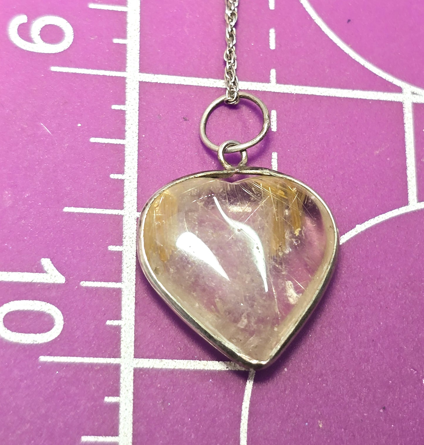 Golden Rutile Rutilated Quartz gemstone sterling silver heart pendant necklace