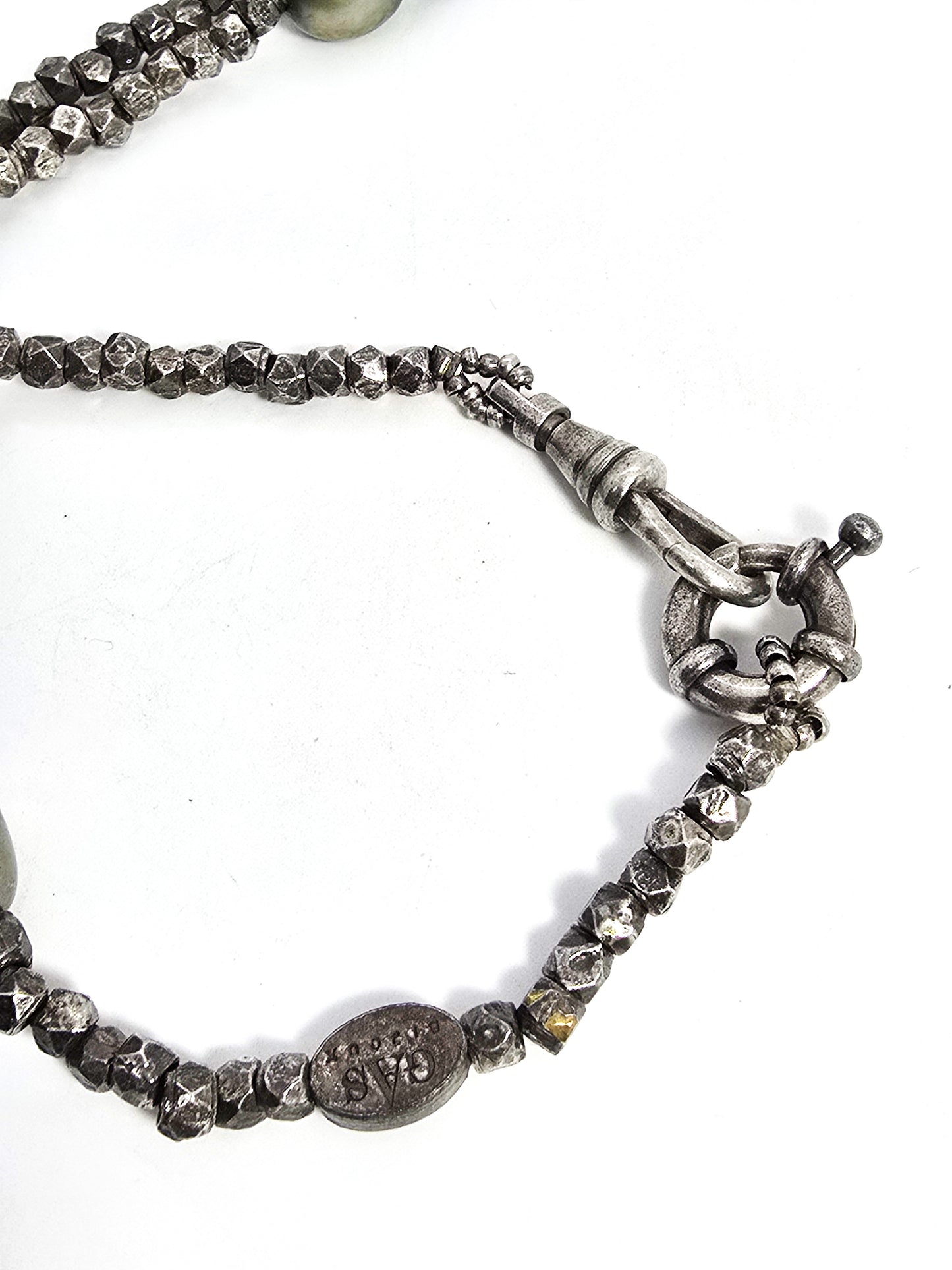gAs Bijoux long silver plated Tahitian pearl beaded signed designer long necklace