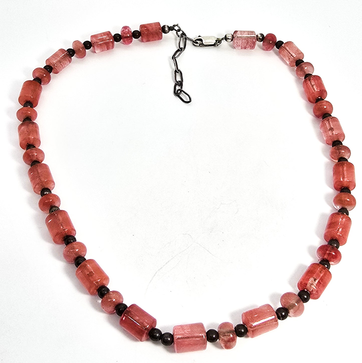 Red smelt quartz modernist style beaded sterling silver necklace